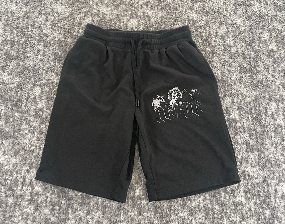 AC/DC Men's Jogger Shorts Black Small Hard Rock Band Music Apparel